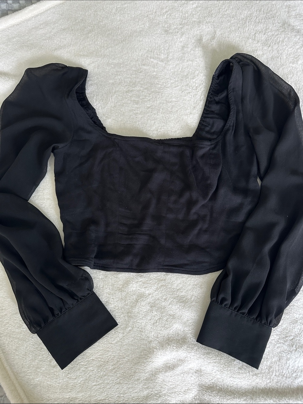 Urban Outfitters Black Square-Neck Puff Sleeve Crop Top